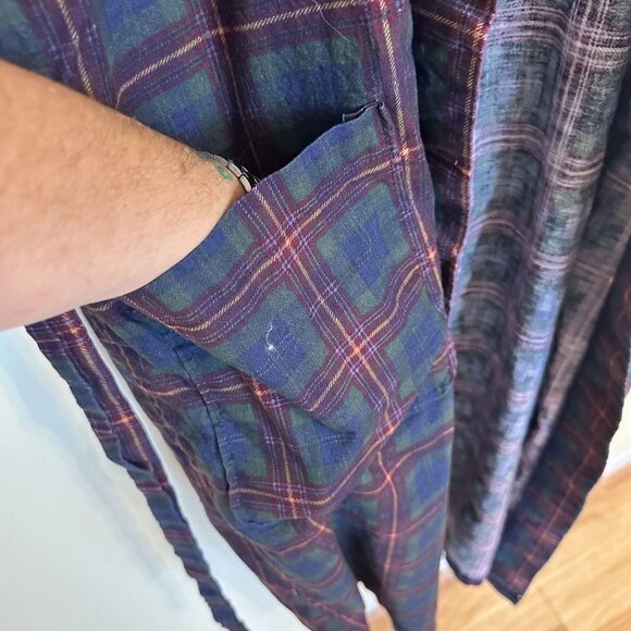 Vtg Saddlebred Plaid Robe Navy Blue Forrest Green One Size 100% Cotton Unisex - Picture 9 of 9